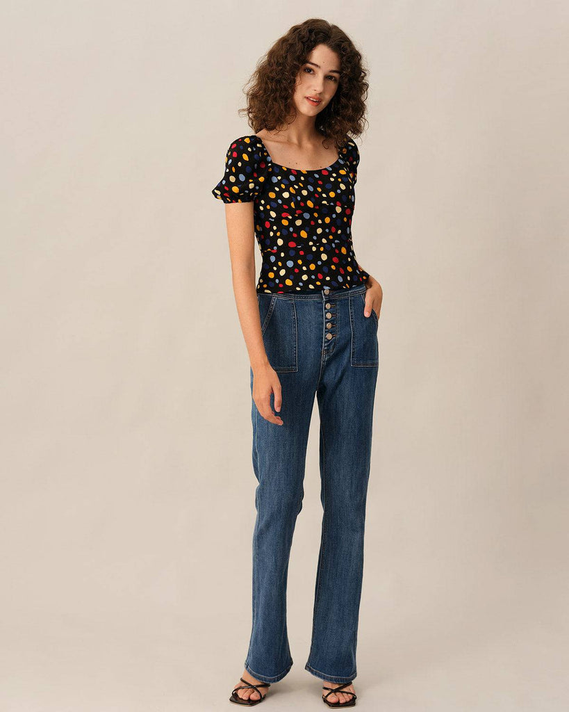 The Polka Dot Puff Sleeve Ruched Blouse - RIHOAS