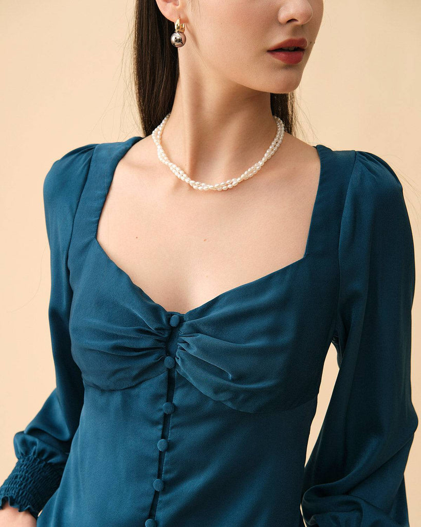 The Solid Color Shirred Button-up Blouse - RIHOAS