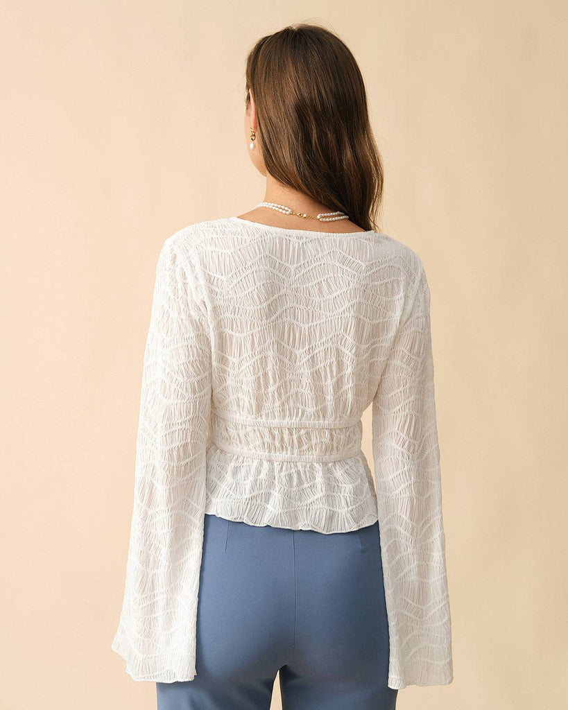 The Solid V Neck Textured Blouse - RIHOAS
