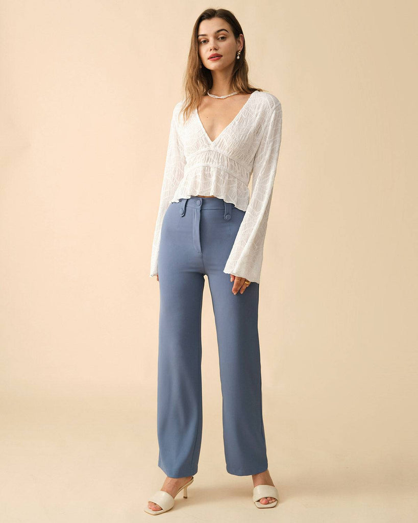 The Solid V Neck Textured Blouse - RIHOAS