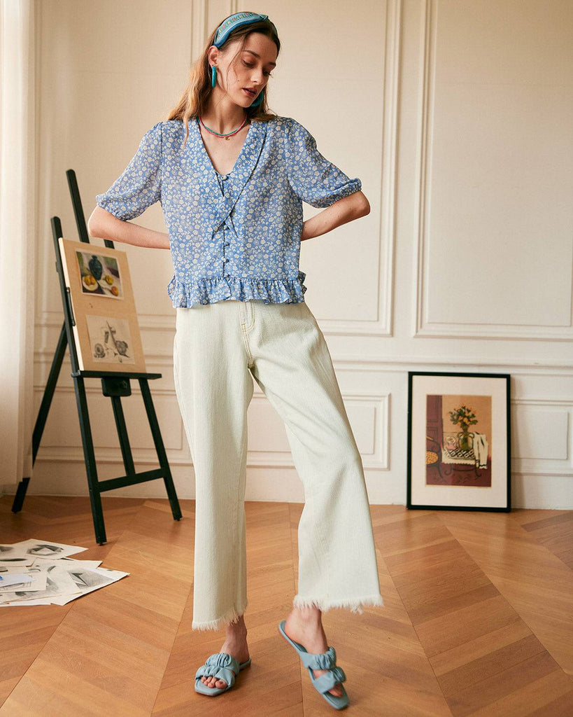 The Tie Neck Puff Sleeve Floral Blouse - RIHOAS