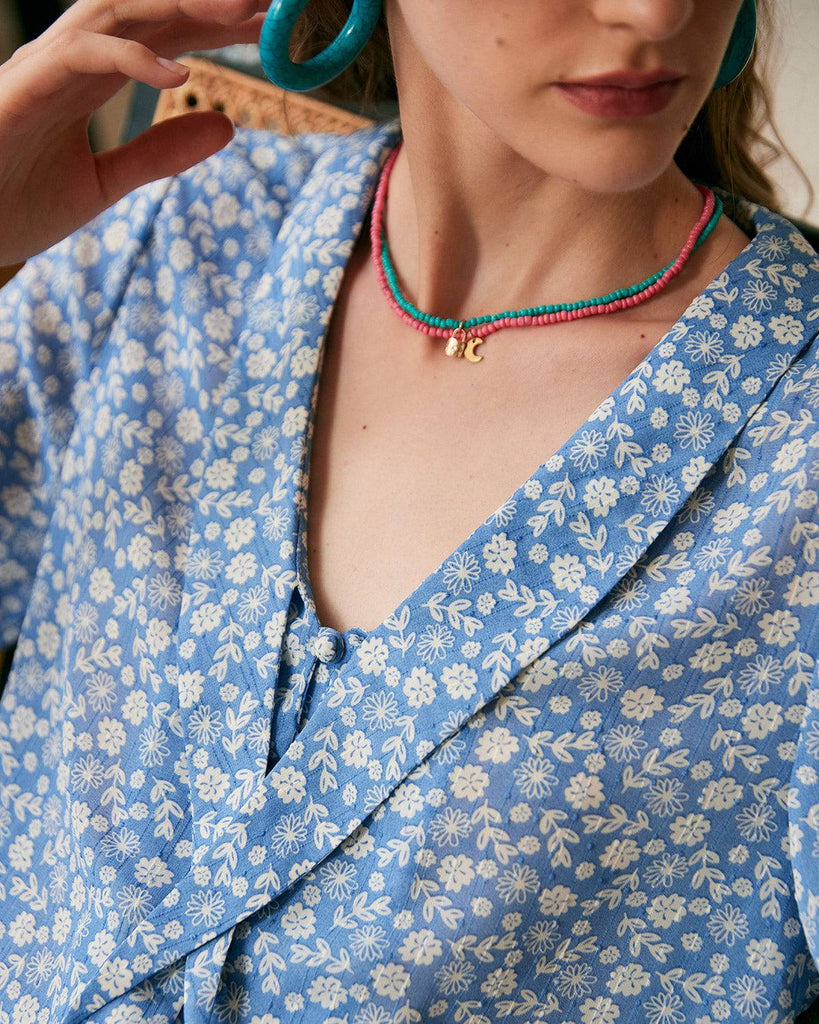 The Tie Neck Puff Sleeve Floral Blouse - RIHOAS