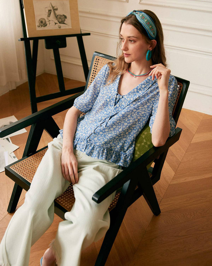 The Tie Neck Puff Sleeve Floral Blouse - RIHOAS