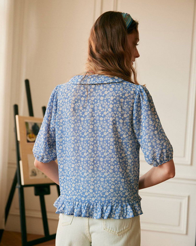 The Tie Neck Puff Sleeve Floral Blouse - RIHOAS