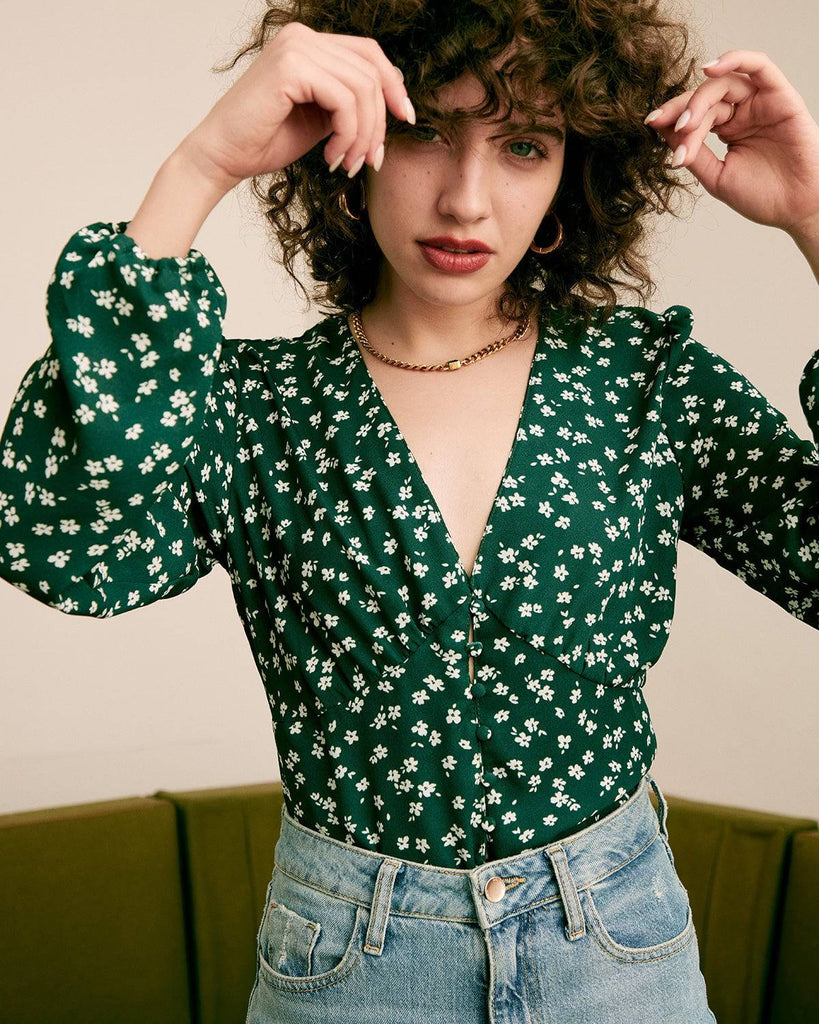 The V-Neck Floral Printed Blouse - RIHOAS