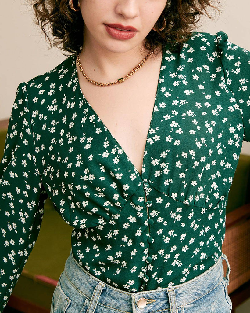 The V-Neck Floral Printed Blouse - RIHOAS