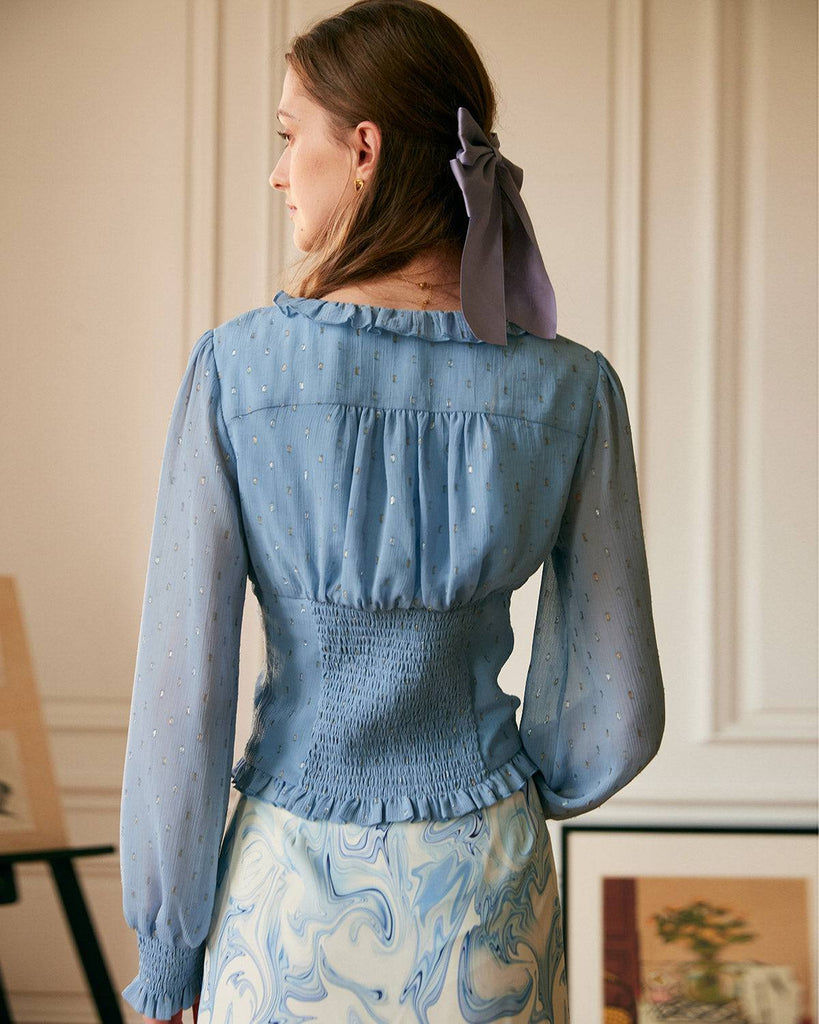 The V Neck Shirred Ruffle Blouse - RIHOAS