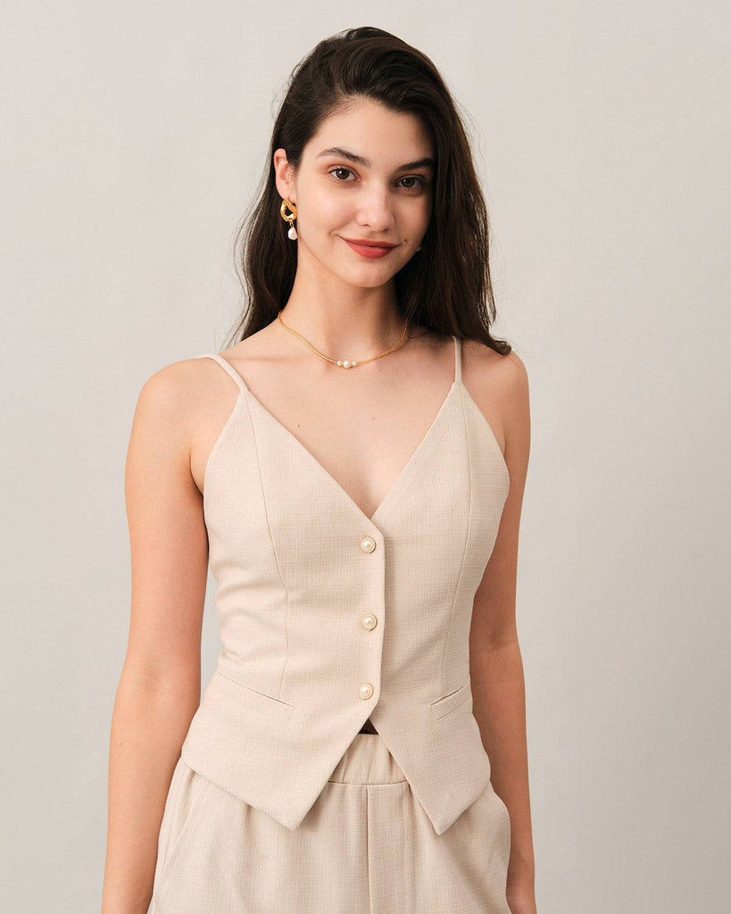 The V Neck Button Cami Top - RIHOAS