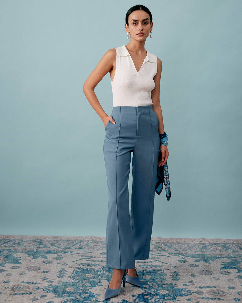 Lapel Neck Ribbed Tank Top - RIHOAS