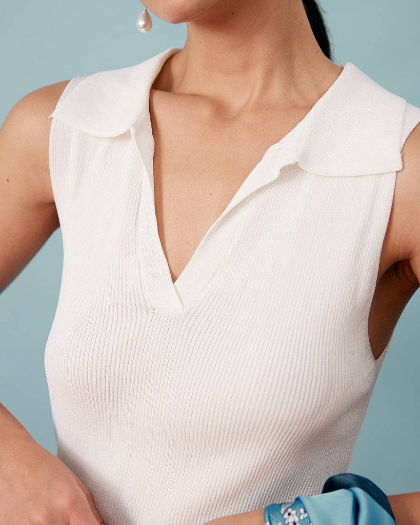 Lapel Neck Ribbed Tank Top - RIHOAS
