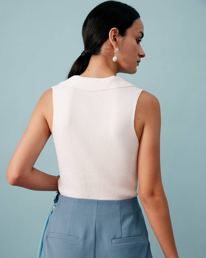 Lapel Neck Ribbed Tank Top - RIHOAS