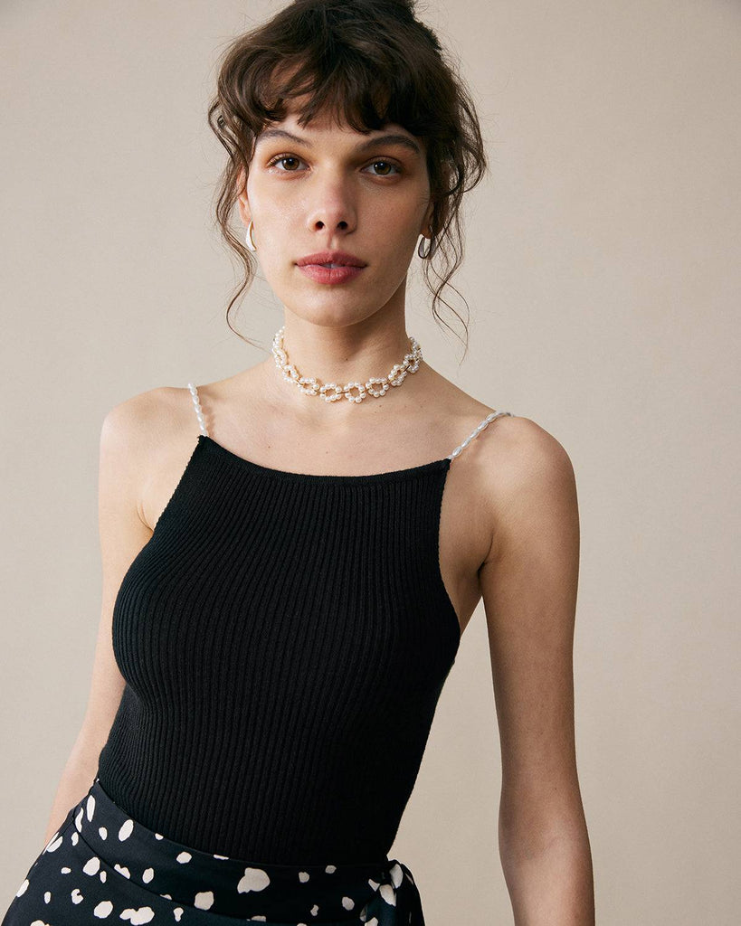 The Beaded Strap Ribbed Cami - RIHOAS