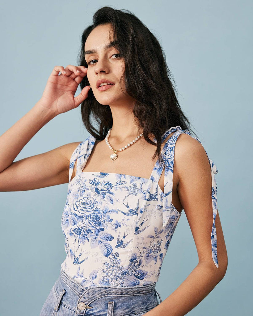 The Tie Strap Smocked Floral Cami - RIHOAS