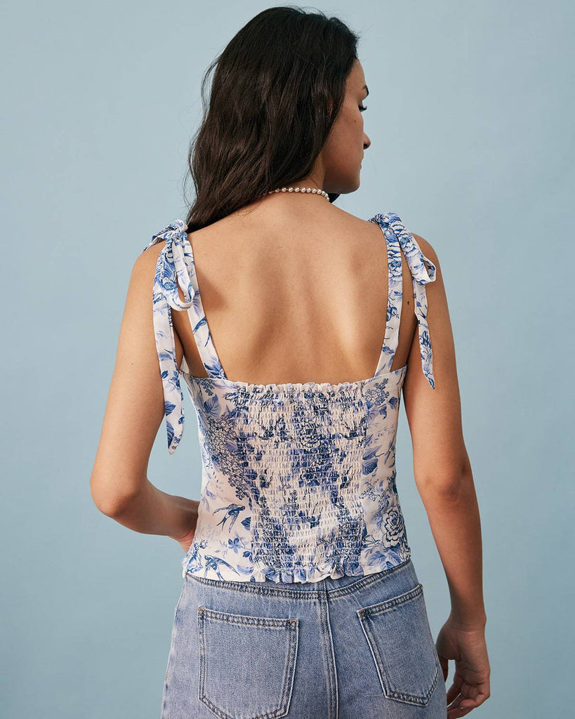 The Tie Strap Smocked Floral Cami - RIHOAS