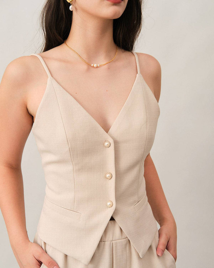 The V Neck Button Cami Top - RIHOAS