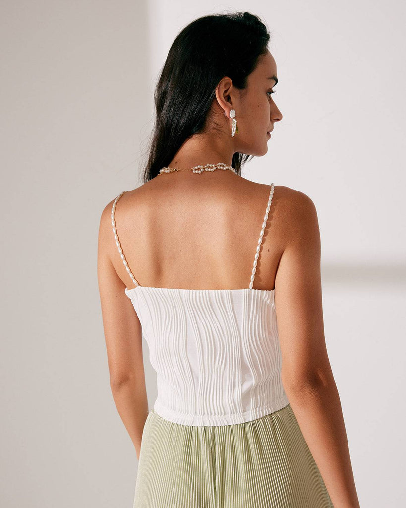 The Water Ripple Textured Pearl Straps Cami - RIHOAS