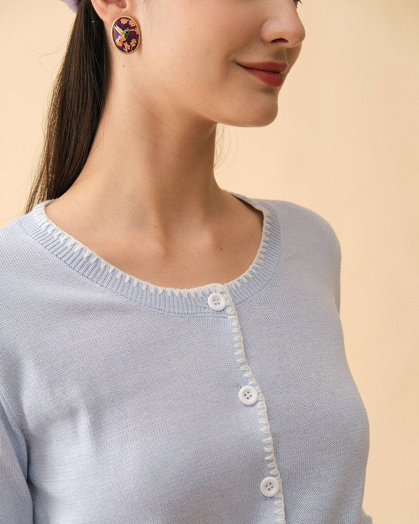 The Plain Round Neck Single-breasted Cardigan - RIHOAS