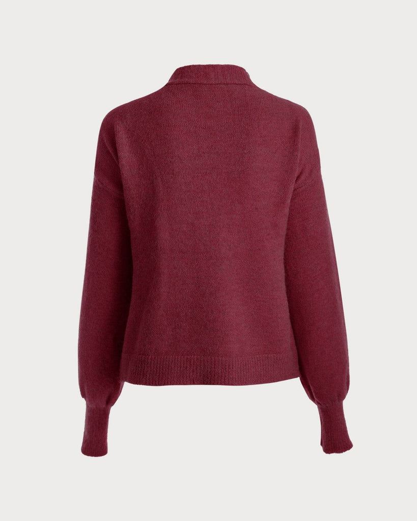 The Solid V Neck Puff Sleeve Cardigan - RIHOAS
