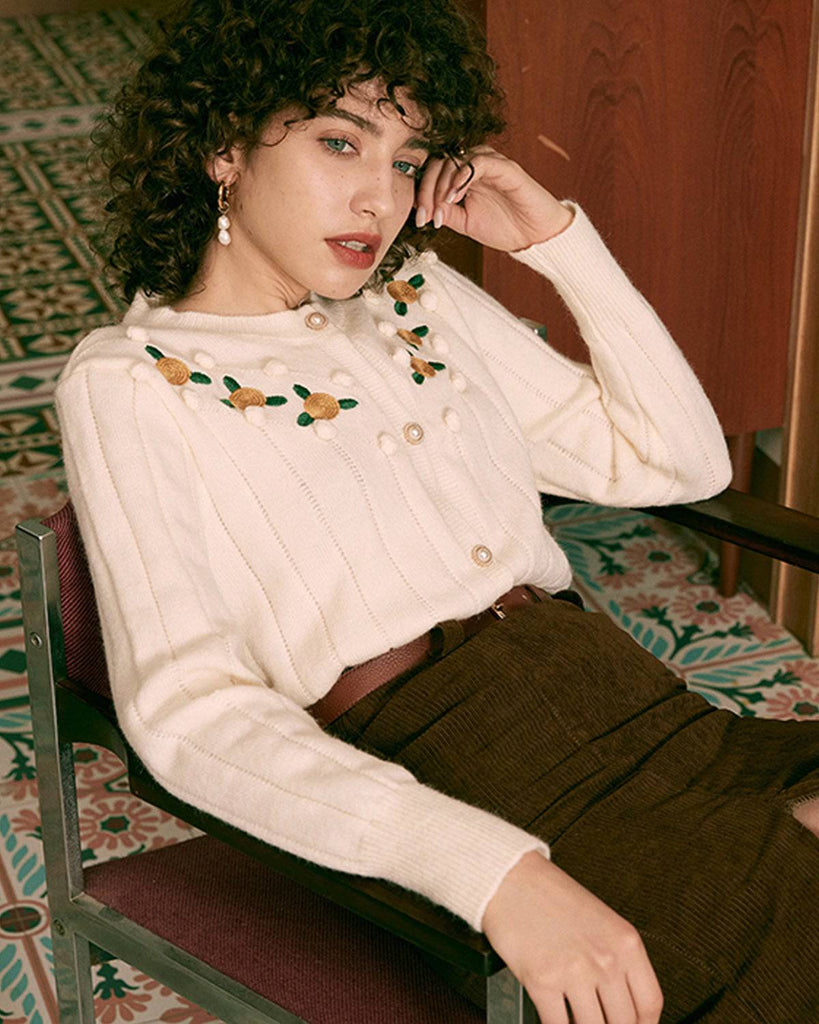 The Floral Embroidered Wool Cardigan - RIHOAS