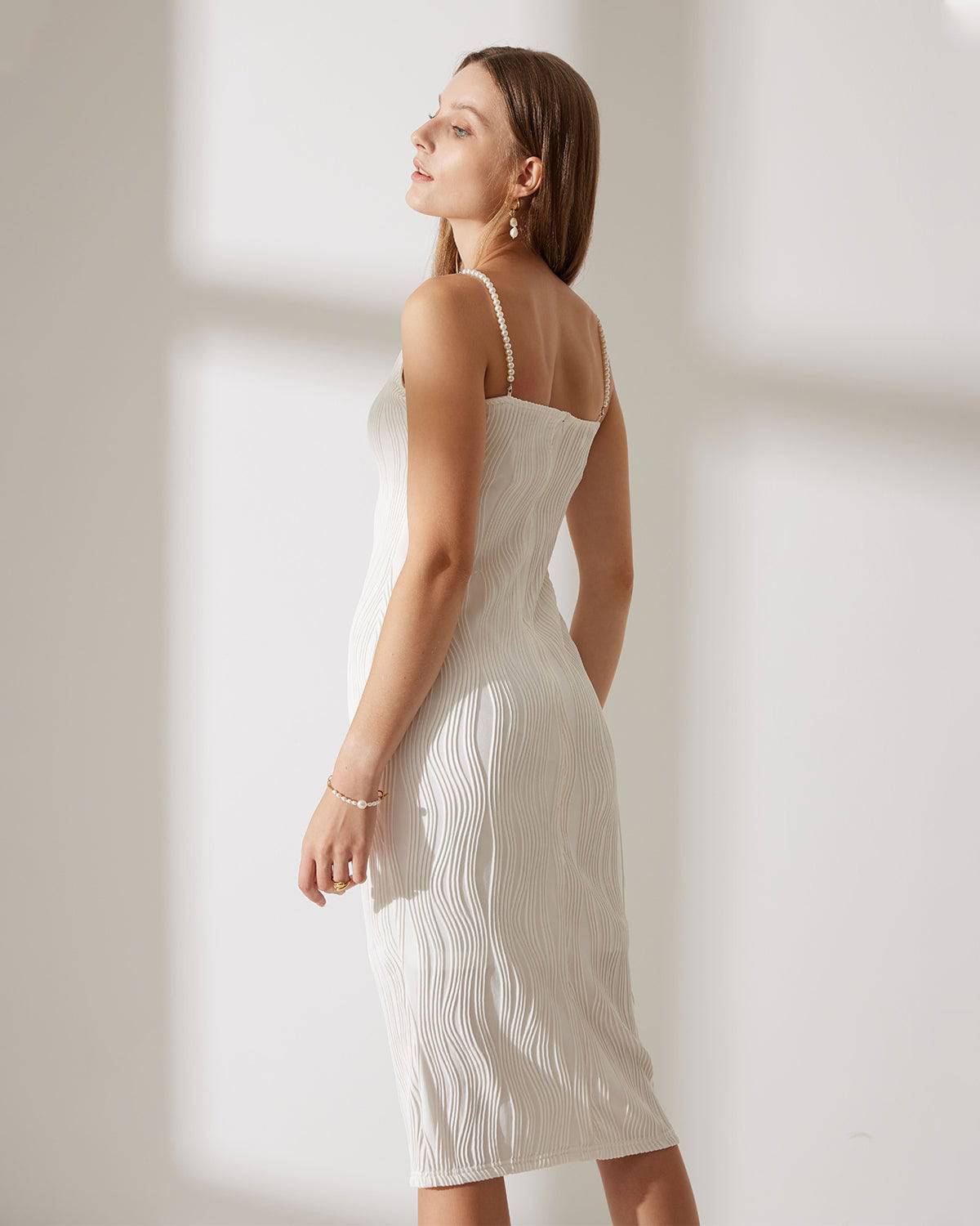 best dressed Women's Water Ripple Textured Cami Dress for Cocktail Party and Formal  Occasion - White Cami Dress, Black Cami Dress