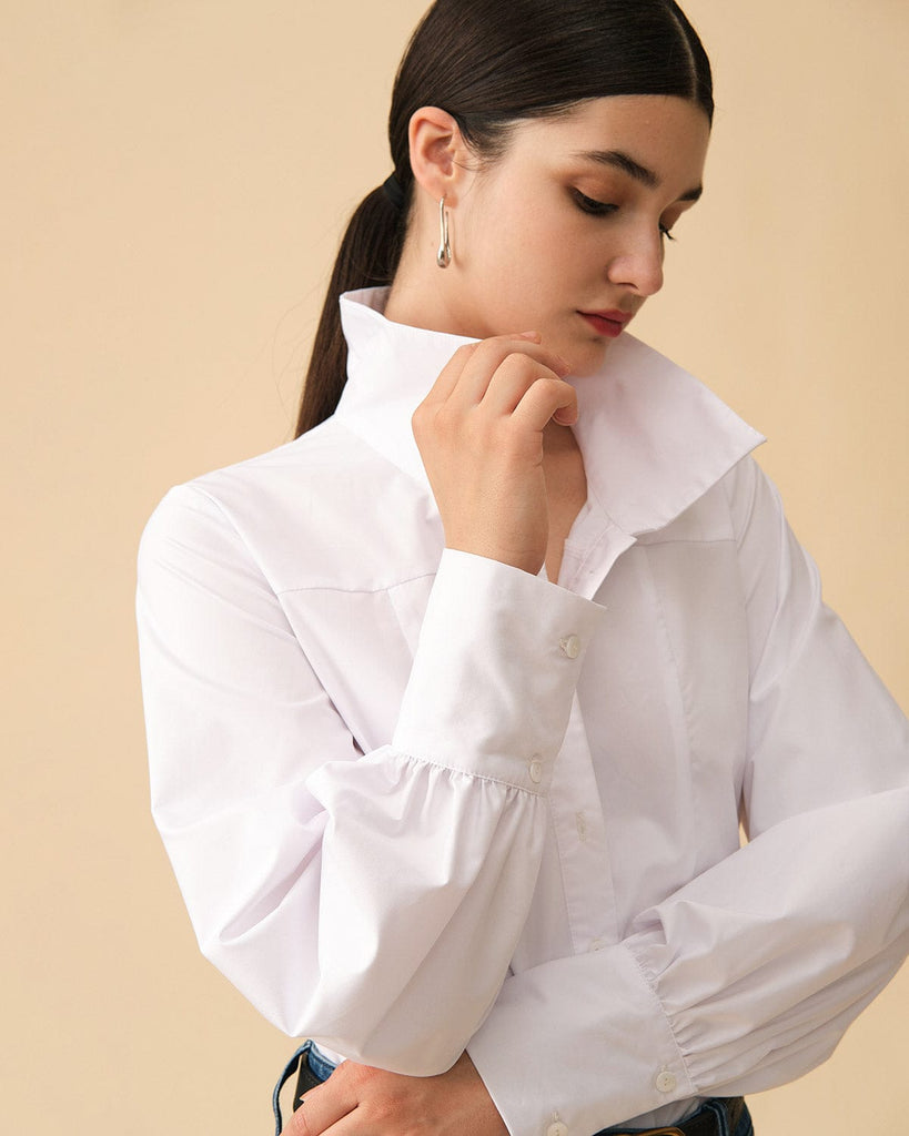 The Solid Lantern Sleeve Collared Shirt - RIHOAS