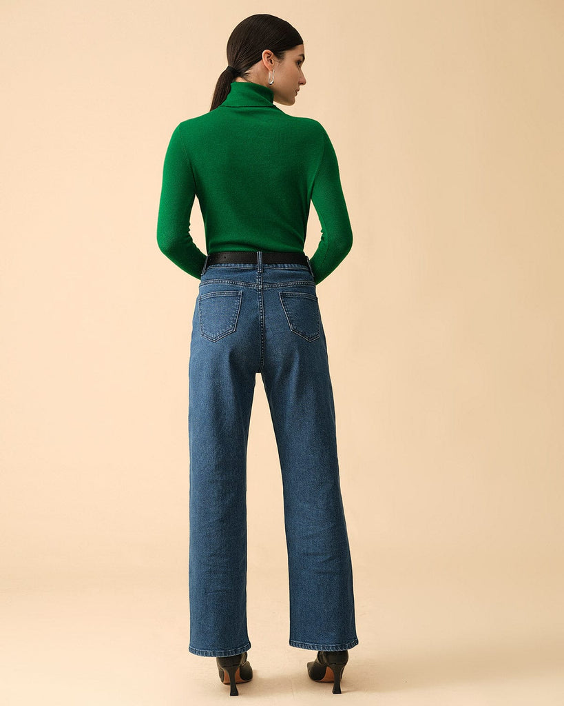 The Solid High Waisted Straight-legs Jeans - RIHOAS