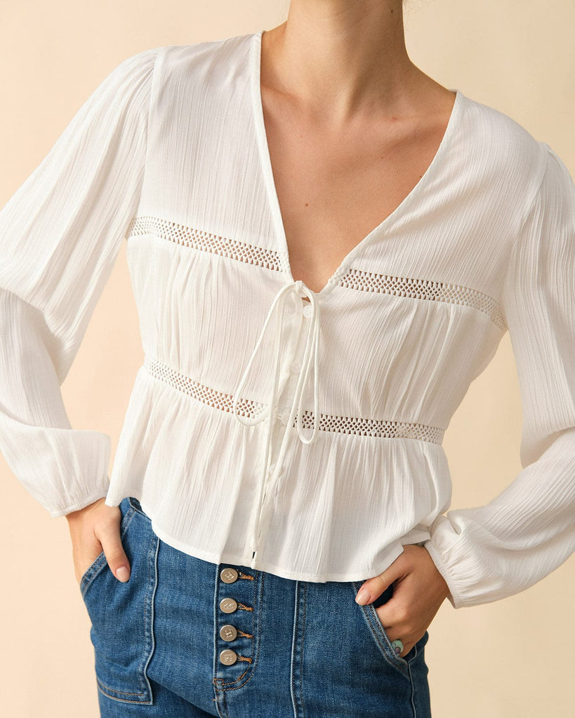 The Spliced Tie Front Cutout Blouse - RIHOAS