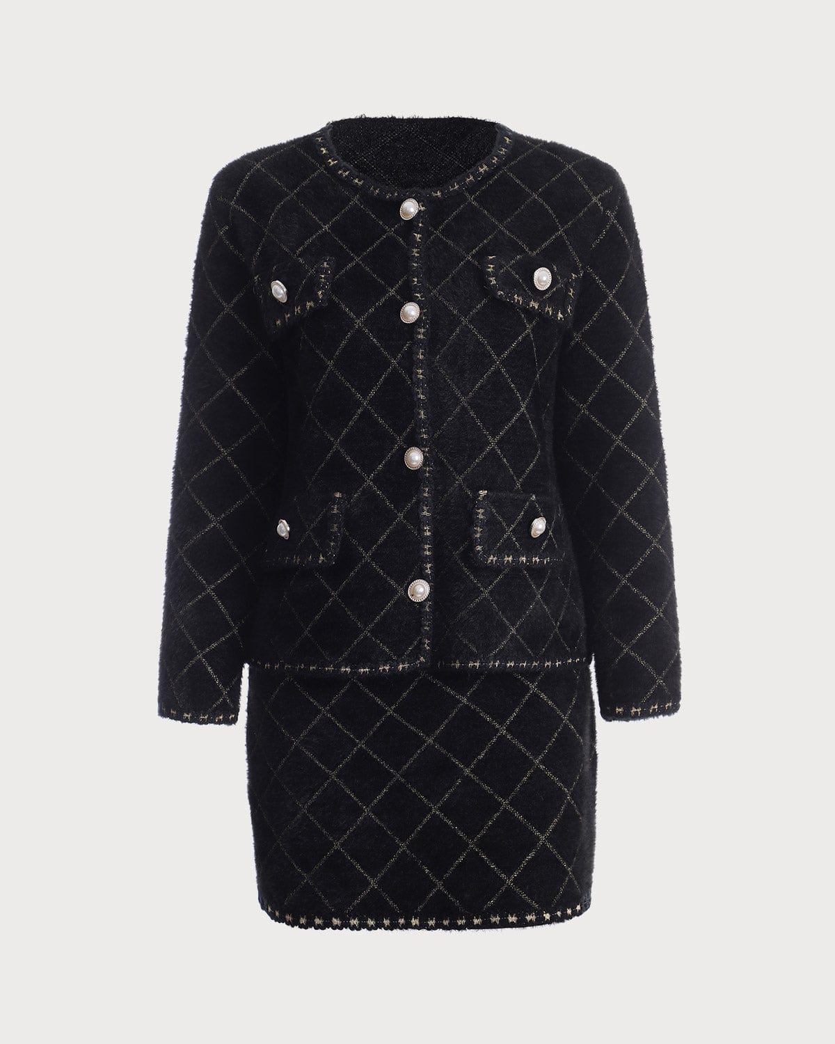 The Argyle Cardigan And Mini Skirt Set - RIHOAS