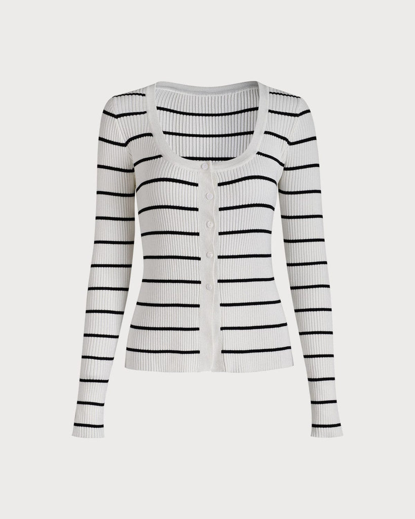 The Striped Slim-fit Ribbed Knit Cardigan - RIHOAS