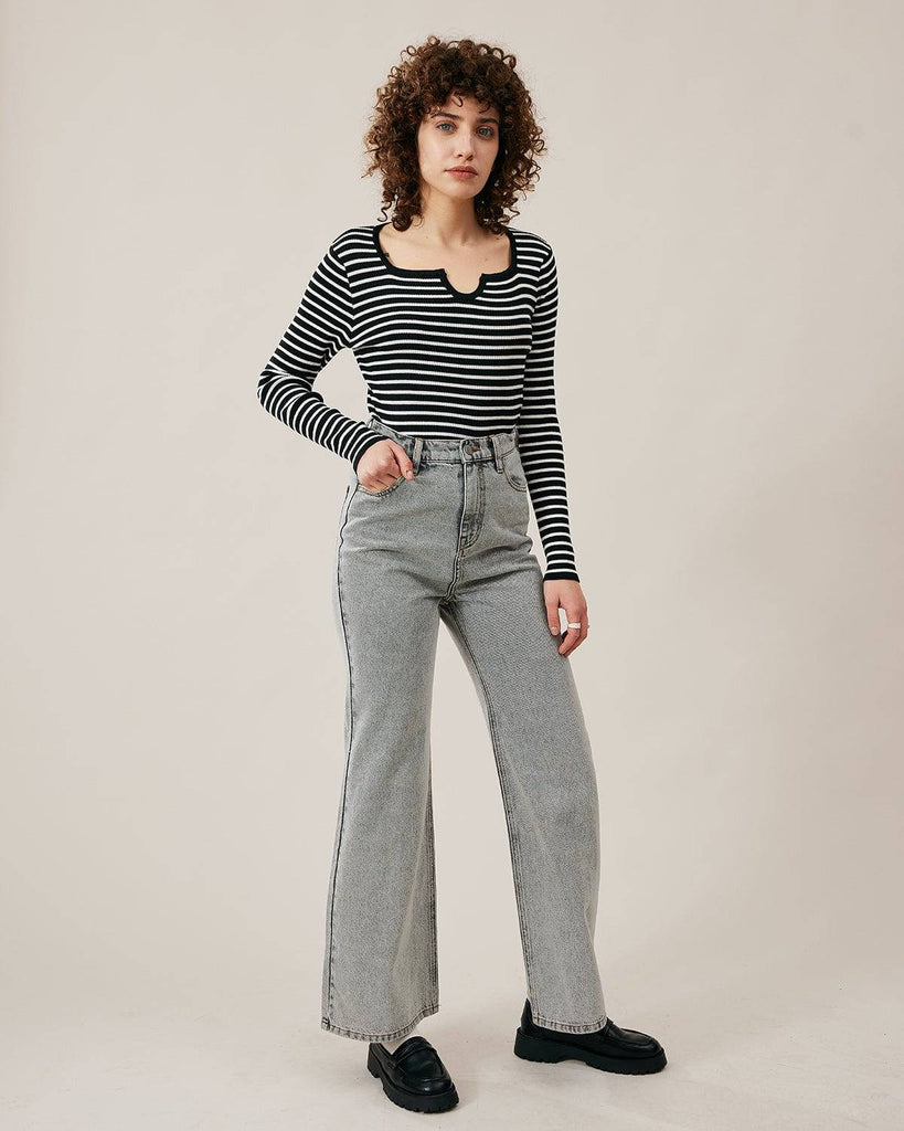 The Premium-fabric Vintage Wide-leg Flared Jeans - RIHOAS
