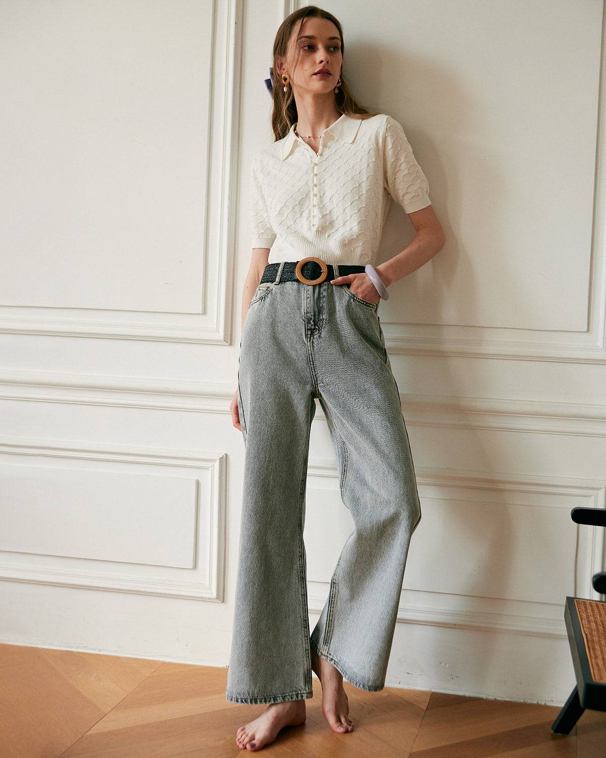 The Premium-fabric Vintage Wide-leg Flared Jeans & Reviews - Grey - Denim |  RIHOAS