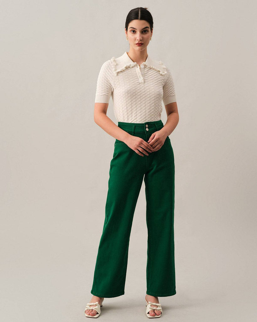 The Frill Trim Lapel Textured Knit Top - RIHOAS