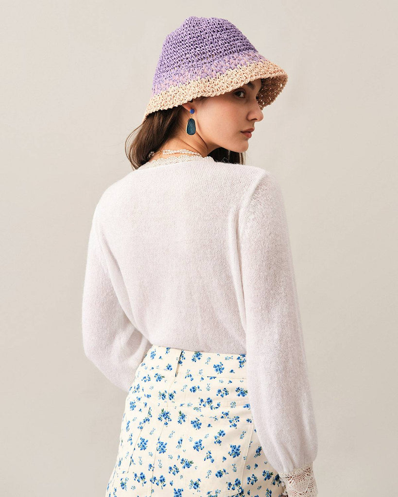 The Lace Trim Pearl Single-breasted Knit Top - RIHOAS