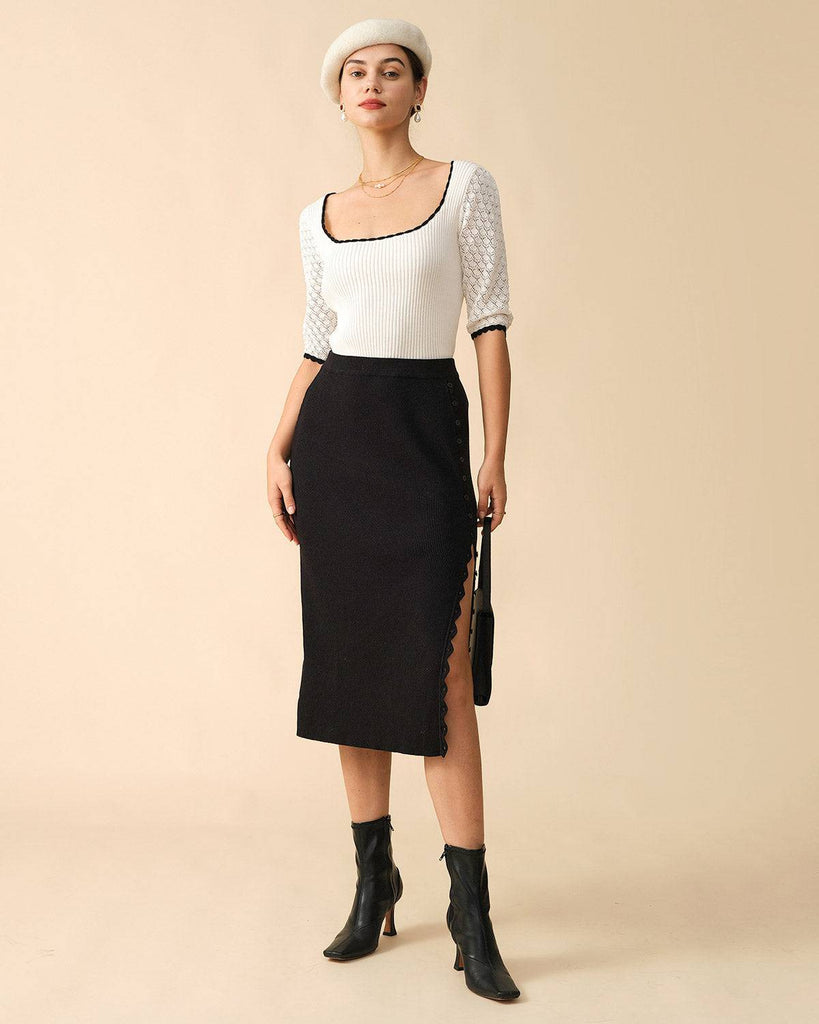 The Square Neck Cutout Knit Top - RIHOAS
