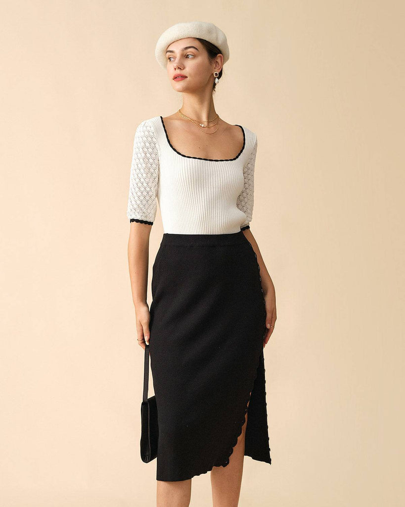 The Square Neck Cutout Knit Top - RIHOAS