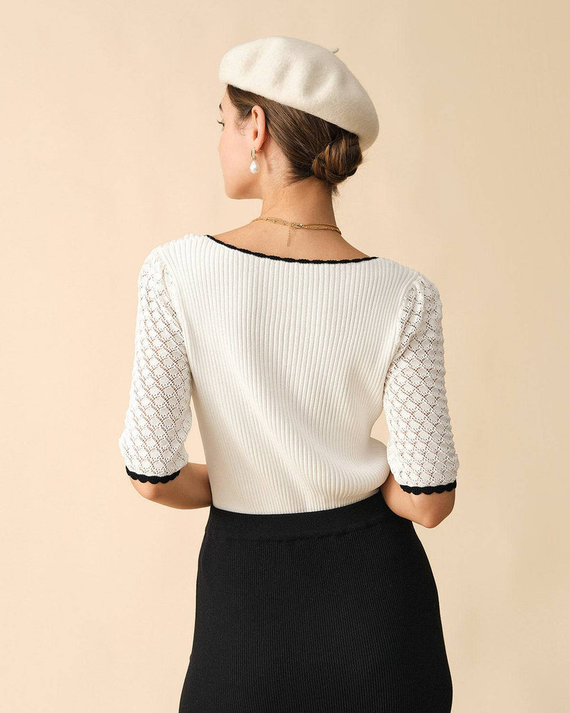 The Square Neck Cutout Knit Top - RIHOAS