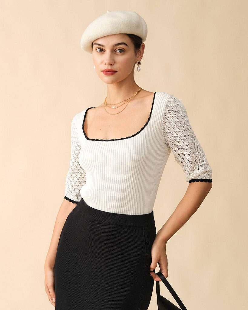 The Square Neck Cutout Knit Top - RIHOAS