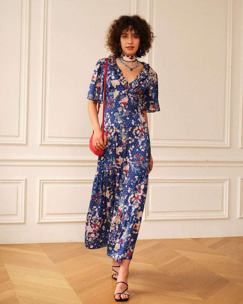The Ruffle V Neck Maxi Dress - RIHOAS