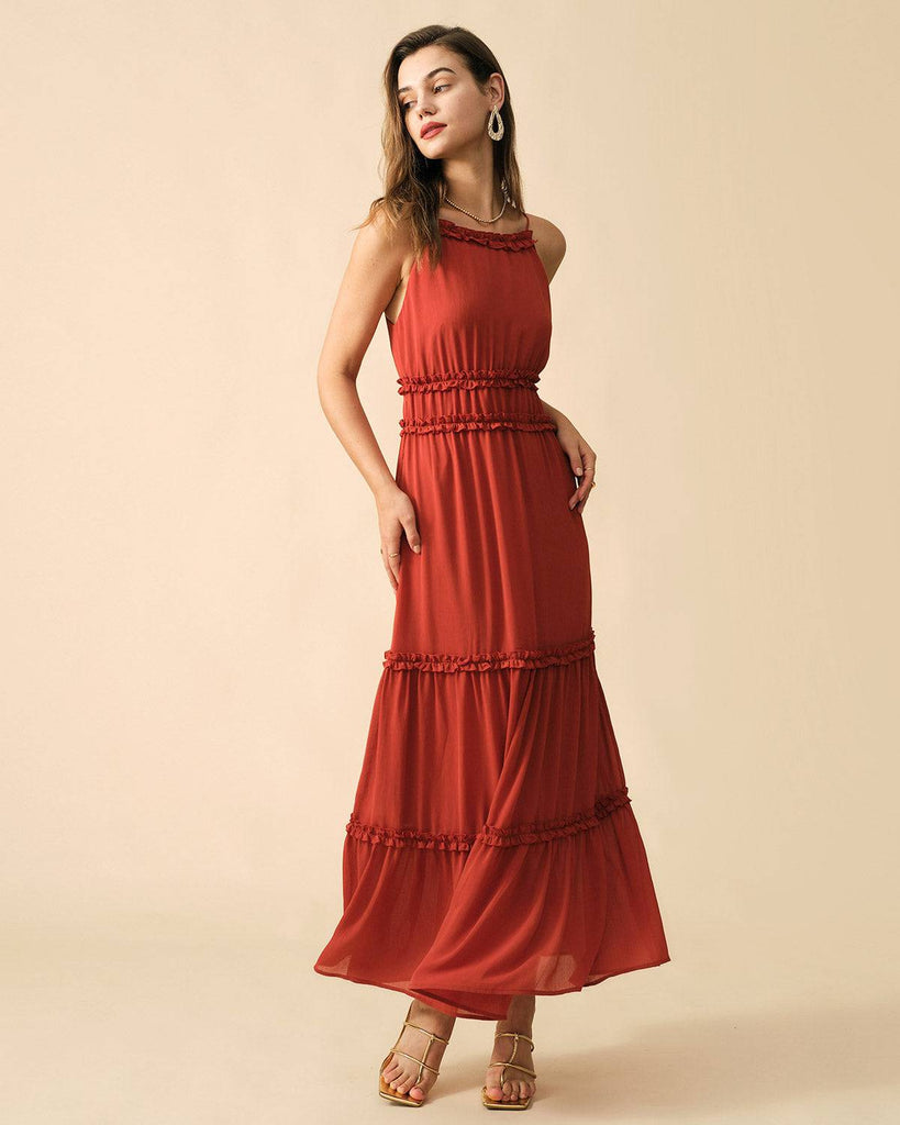 The Frill Trim Tiered Sling Maxi Dress - RIHOAS