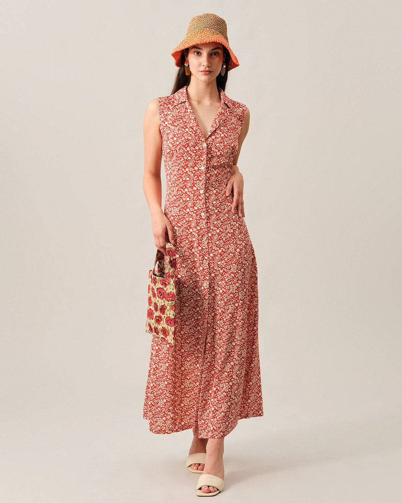 The Lapel Button-up Sleeveless Maxi Dress - RIHOAS