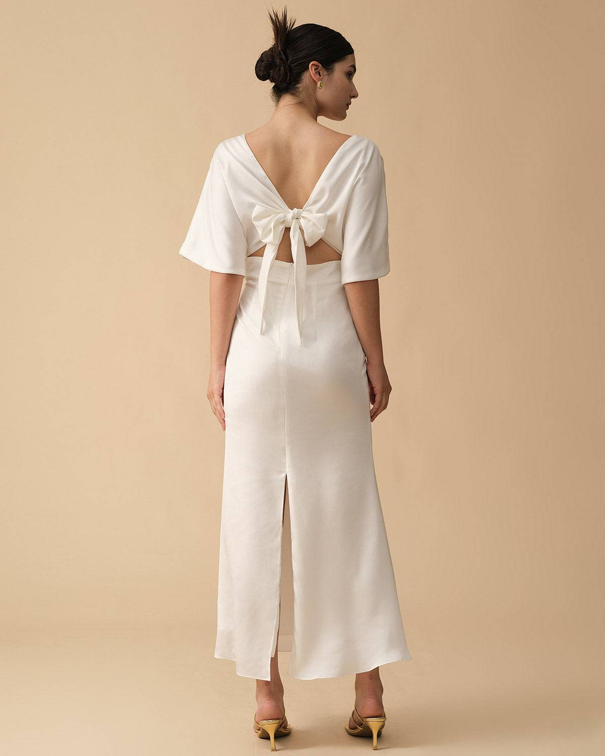 Satin backless maxi online dress