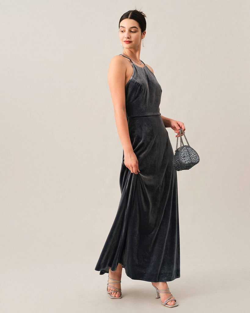 The Criss-cross Backless Velvet Maxi Dress - RIHOAS