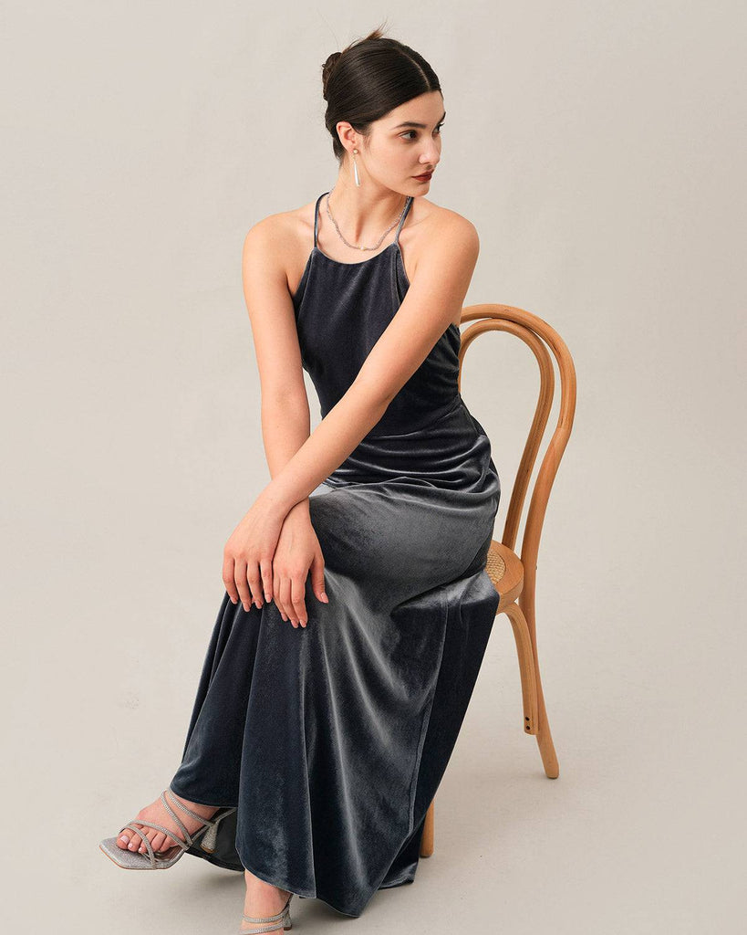 The Criss-cross Backless Velvet Maxi Dress - RIHOAS