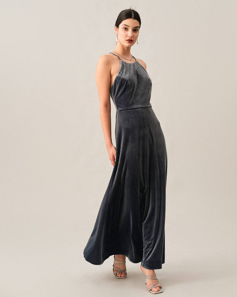 The Criss-cross Backless Velvet Maxi Dress - RIHOAS