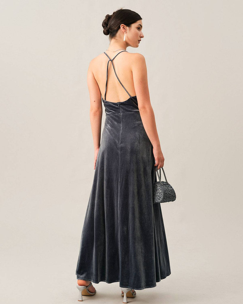 The Criss-cross Backless Velvet Maxi Dress - RIHOAS