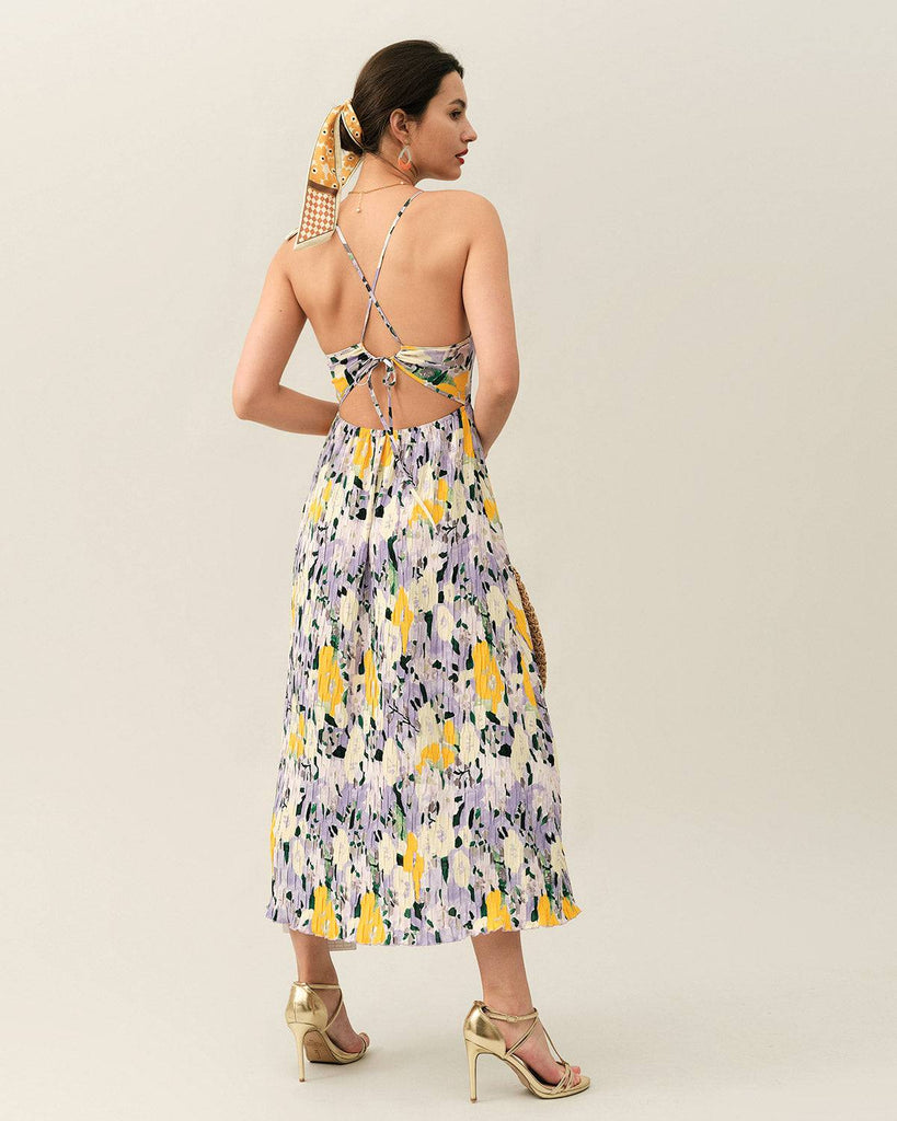 The Floral Backless Tie Strap Maxi Dress - RIHOAS