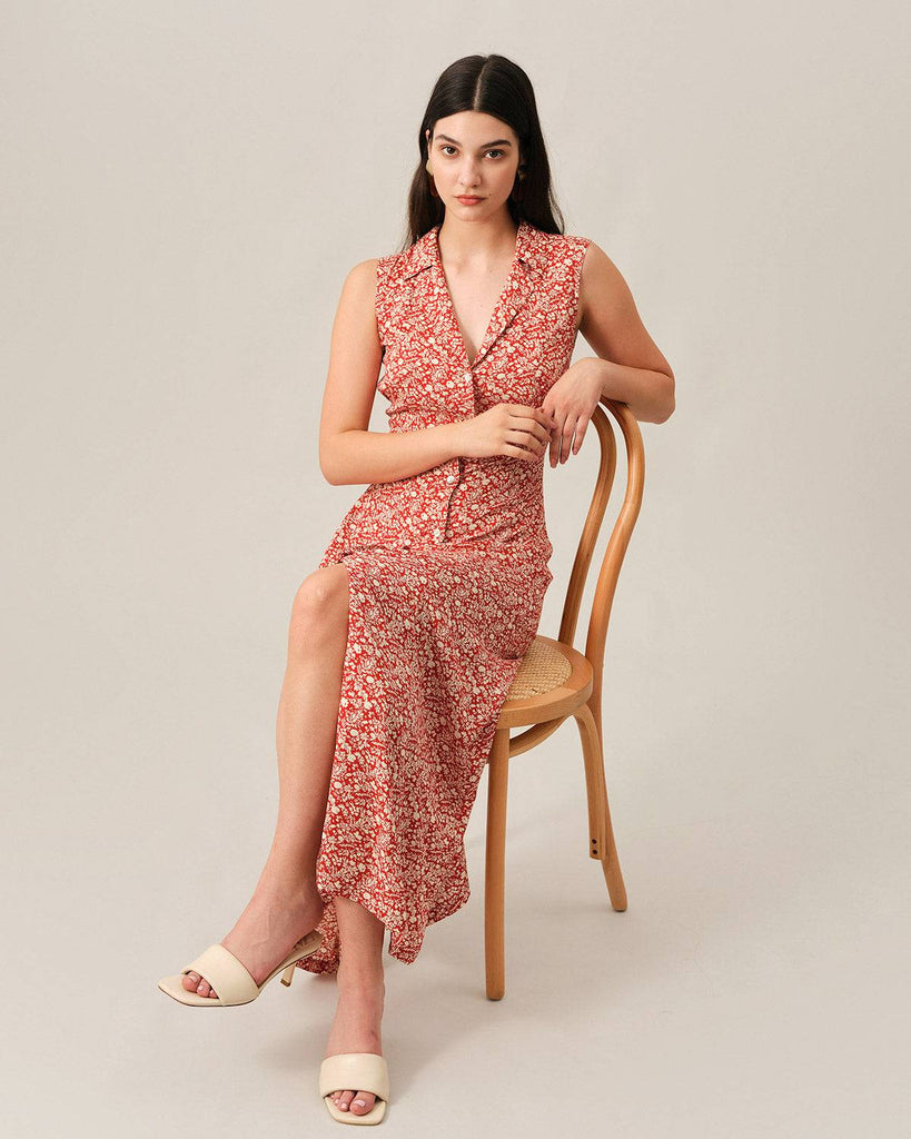The Lapel Button-up Sleeveless Maxi Dress - RIHOAS