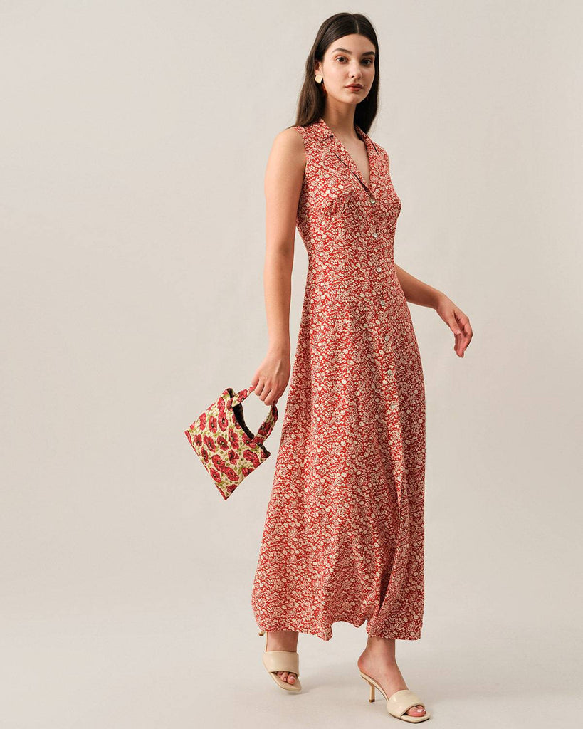 The Lapel Button-up Sleeveless Maxi Dress - RIHOAS