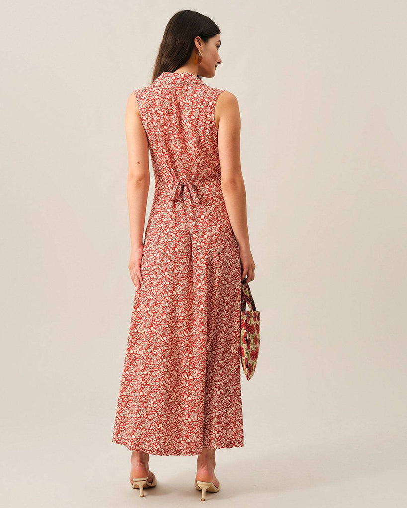 The Lapel Button-up Sleeveless Maxi Dress - RIHOAS