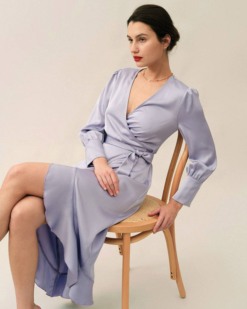 The Ruffle Satin Wrap Maxi Dress - RIHOAS